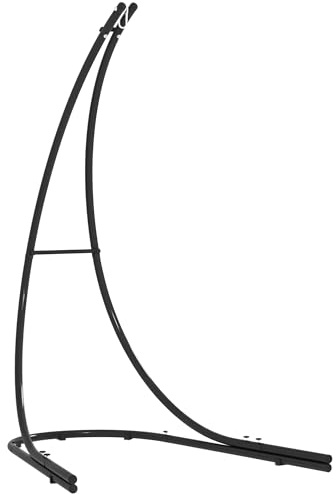 Outsunny Gestell für Hängesessel in C-Form Metall Ständer mit Sockel für Hängesitz Hängestuhl, Hängeschaukel Hängemattengestell bis 150kg, Hängestuhlgestell für Indoor Outdoor Balkon, Terrasse Schwarz