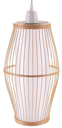 Decorasian Lampenschirm Bambus Ø 20cm x 35cm – Boho Lampenschirm für E27 Hängelampe – Natur Rattan Stil, Wiener Geflecht, indirektes Licht