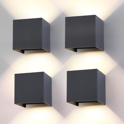 4 Pezzi Applique da Parete Interno/Esterno G9 LED Antracite Cubo IP65 Impermeabile Lampada da Esterno Parete 4000K Bianco Naturale Quadrata Alluminio Angolo del Fascio Lampadine Sostituibile Applique