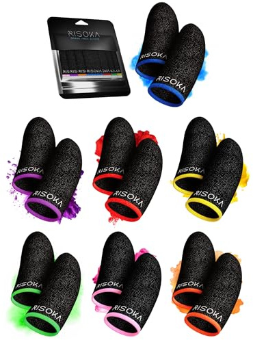 RISOKA Gaming Finger Sleeve 14 pièces - Compatibles avec Tous Les Jeux Mobiles - Gaming Finger Sleeves - Gant de Doigt Gaming - Protège Doigt - Accessoires Gaming Accessoire Téléphone Gamer