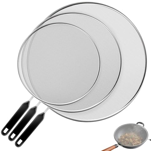 GZXUEHU 3 Pièces Couvercle Anti Eclaboussure Cuisine Acier Inoxydable, Couvercle Anti Projection, 33cm/25cm/29cm pour Une Variété de Poêles à Frire