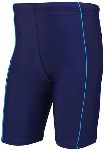 Aquarti Maillot de Bain Garçon – Short de Bain Séchage Rapide avec Bandes Latérales Contrastées, Jammer Long Bleu Marine/Bleu, 140
