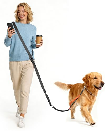 XiaZ Hands Free Dog Leash,Versatile Crossbody Dog Leash with Waist Support Strap,5.9-7.9 FT Waist Belt with Double Handles for Small Medium and Large Dogs Walking, Running and Jogging, Black