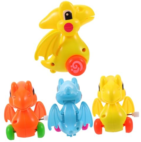 Toyvian 4 Pièces Jouets De Dragons Jouets De Dinosaures Articulés pour Garçon pour Fille Voiture Dinosaure Véhicule à Remontoir Voitures Miniatures