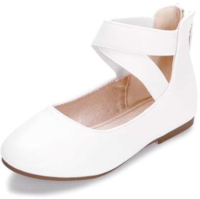 Hehainom Girls Dress Shoes Toddler Little Kids Gracy Ballet Mary Jane Ballerina Flats with Elastic Ankle Strap (White Pu, 2 M US Little Kid)