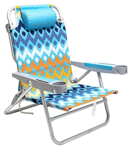 SUNNYFEEL Extra Wide 28 Low Beach Chair 5 Position Lay Flat, XL Oversized Portable Folding Camping Chairs with Cup Holder for Outdoor/Trip, Lightweight Foldable Backpack Beach Chair for Adults