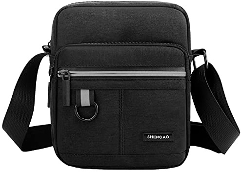 A-QMZL Bolsos Bandolera de Viaje para Hombre, bolso de mensajero de lona, bolso cruzado pequeño para teléfono, con múltiples bolsillos para trabajo senderismo (negro)
