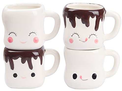 Mycts Marshmallow Mugs Set of 4 with Handle Marshmallow Cups Cute Mugs for Kids Hot Chocolate Cocoa Mug Gifts for Kids Women Christmas Mother's Day Set 6OZ