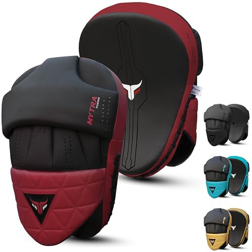 Mytra Fusion Box Pratzen Gebogen Kickboxen Pratzen MMA, Muay Thai, Kampfkunst, Schlagen, Karate Training Handpratzen (Black/Maroon)