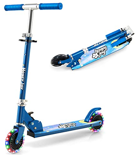 COSTWAY Patinete para Niños, Patinete con 2 Ruedas Intermitentesφ110 mm, Manillar Ajustable y Sistema de Freno Trasero, Scooter LED para Niños Más de 3 Años, 50 kg (Azul)