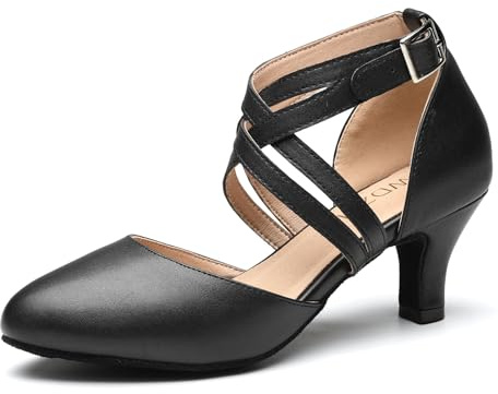 SWDZM Zapatos de Baile Latino Mujer Tacon 6 cm Personajes de Baile Tango Estándar con los Dedos Cerrados,Negro,EU 39