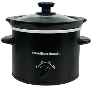 Hamilton Beach 1.8L Mighty Mini Slow Cooker, 90W Energy-Efficient Design, Removable Ceramic Bowl, 3 Heat Settings, Compact for 1-2 People, Easy Clean, Black - HBSC020B