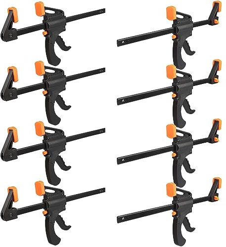 8 Pack 10 Inch F Bar Clamp, Medium Duty 300lbs One Handed Clamps/Spreader, Bar Clamps for Woodworking, Crafting, by GENHAKON