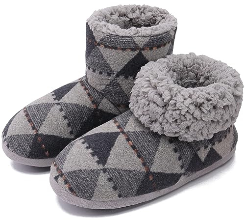 COFACE Slipper Boots for Men Wool Felt Booties Slippers Mens Warm Fur Lined Slipper Socks Cozy House Boots Indoor Shoes UK Size 10,grey