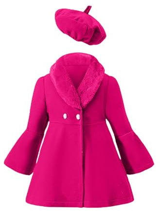 OBiQuzz Veste Parka Enfant Fille Avec Capuche Rose Trench Manteau Mélange de Laine Chaud Matelassé Veste Surdimensionnée Revers Ceinture Poignets Automne Hiver Manteau Long Manteau d'Automne