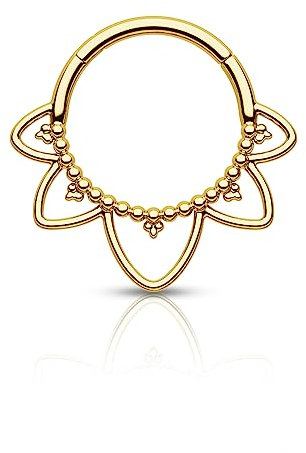 Agrewd Schmuck Minimalistische Lotusblume G23 Solid Titan Septum Piercing 16G 316L Edelstahl Septum Clicker Silber Gold Daith Ohrringe 8/10MM Daith Piercing Schmuck für Frauen Männer