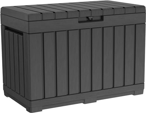 Koll Living Caja de jardín, 190 o 350 litros de espacio de almacenamiento, compacta con mucho espacio para asientos, herramientas de jardín o juguetes para niños, mantiene el contenido seco y bien
