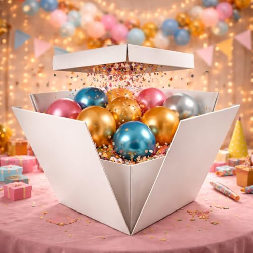 Chianese Scatola Regalo a Sorpresa Box Surprise per Palloncini 50x50x50 cm Bianco | Scatola San Valentino per Palloncini e Idee Regalo Donna e Fidanzato