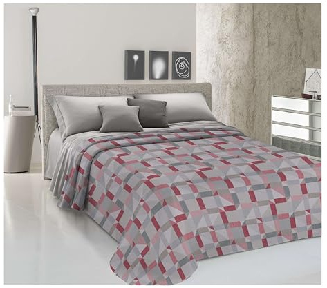 HomeLife Copriletto Matrimoniale Estivo Cotone Made In Italy [260x280] | Coperta Cotone Leggera per Letto Matrimoniale | Copri Letto due Piazze Traspirante Fantasia Geometrica | Rosso