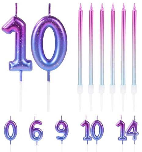 URAQT Birthday Candle 3D Shape, Birthday Cake Candle, Number 10 Birthday Candle Purple Gradient Decoration Suitable for Birthday Anniversary Wedding Party Graduation Party