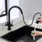 ROVOGO 3 Way Water Filter Tap, Black Kitchen Mixer Tap with Pull Out Spray, Monobloc Dual Lever Mixer Tap Kitchen Sink, High Arc Stainless Steel Kitchen Faucet 360° Swivel, C-Spout