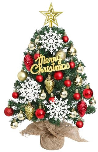 MEIVINES Albero di Natale Piccolo 60 cm Mini Albero di Natale Artificiale Piccolo con 35 Decorazioni Appese per DIY Tavolo da Pranzo Decorazione Natalizia Addobbi Natalizi per la Casa