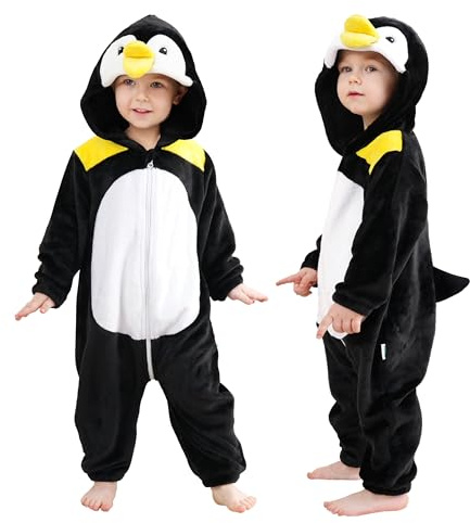 LOLANTA Unisex Baby Djurdräkt, Småbarn Endelad Hooded Djur Fin Klänning Sparkdräkt, Pingvin, 2-3 år