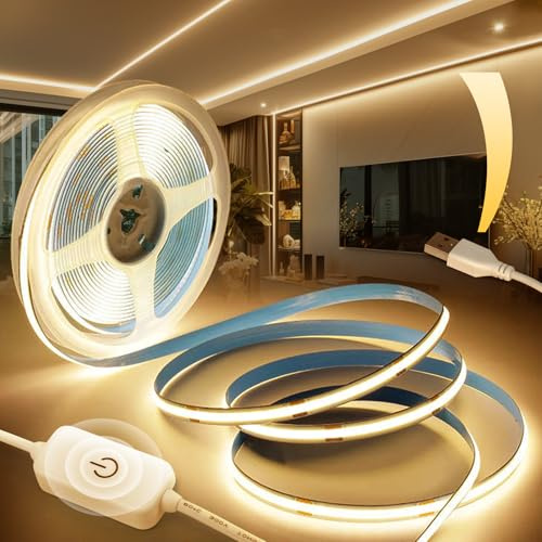 BRIMETI COB LED Strip USB 5V 5M LED Remsa Varmvit 3000K 320LEDs/m Dimbar Flexibel IP20 Remsa Självhäftande Band för Sovrum kök Inredning TV-bakgrundsbelysning Hem DIY Dekoration