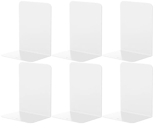 Kongming 3paare Buchstütze Metall mit Rutschfesten Gummiauflagen, L Buchstützen aus Metall Bücherstützen für Regal Schule Zuhause Büro Bibliothek 21x13.5x9cm (Weiß)