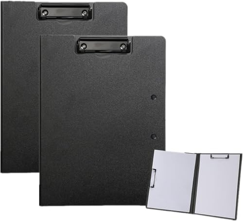 2-pack klämbräda a4 med lock, skrivmapp a4 med 2 klämmor, konferensmapp av PU-läder, dokumentmapp för kontor byggarbetsplats skola klippbräda mapp svart