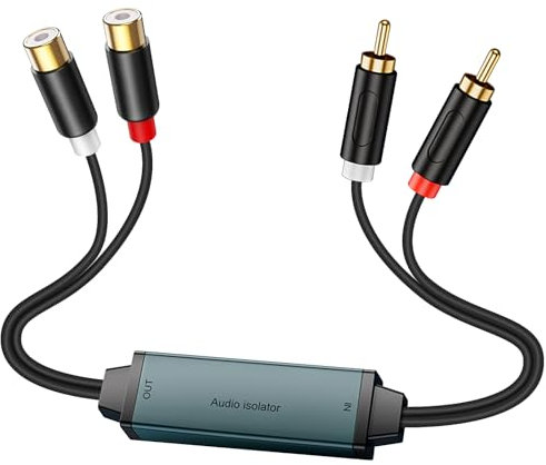 Duttek Erdungsschleifen-Isolator RCA, Geräuschfilter-Eliminator mit doppeltem Cinch-Stecker auf Buchse, Audiokabel für Auto-Audio-System/Heim-Stero-System – Plug-and-Play