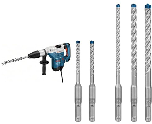 Bosch Professional Bohrhammer GBH 5-40 DCE (SDS Max, inkl. Zusatzhandgriff, Handwerkoffer) + 5x Expert SDS plus-7X Hammerbohrer Set (für Stahlbeton, Ø 5-10 mm, Zubehör Bohrhammer) | 5 Stück (1er Pack)