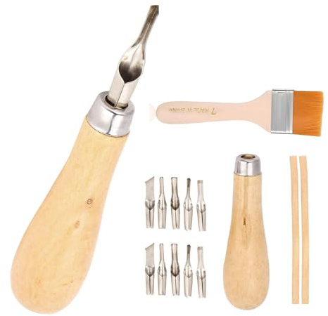 2 Set Lino Cutting Tools, Linoleum Cutter Tools for Printmaking, Sculpture, and Handicrafts, Lino Cutting Printing Tool Kit with 1 Cleaning Brush