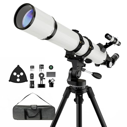 NACATIN Astronomy Telescope for Adults & Beginners, 90mm Aperture 800mm Fetal Length Portable Refractor Telescope -with Phone Adapter for Moon & Planets, Ideal Gift for Birthday/Valentine's Day, White