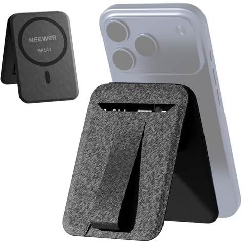 NEEWER Portafoglio Telefono Magnetico con Porta Carte, Supporto Tavolo Pieghevole Portacarte Cellulare Sottile Portatile Leggero in Pelle Compatibile con MagSafe iPhone Samsung Android per Video,PA141