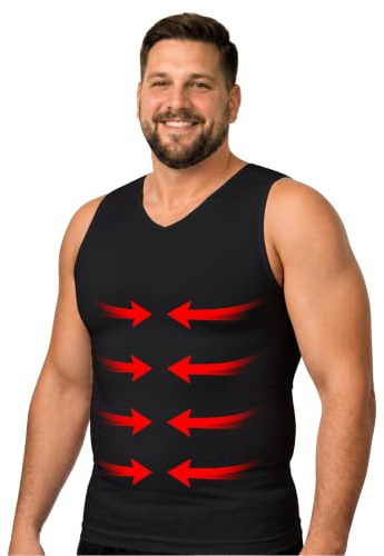 ARMSTRONG AMERICA Mens Compression Shirt Slimming Shapewear | V Neck Gynecomastia Compression Shirts for Men | Body Shaper Undershirt Tank Top