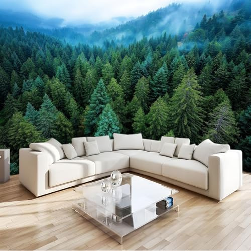 Moderno Papel Pintado Viento Natural 200 X 140 Cm, Verde Oscuro Bosque Plantas 3D Fondo Pared Dormitorio Murales Tapiz Para Diversas Habitaciones - Tapiz Fotográfico Para Arte De Pared