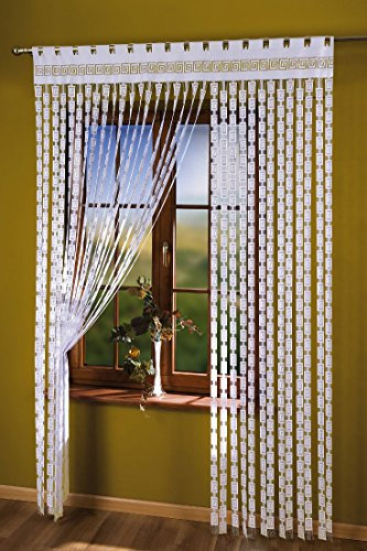 MforStyle Thick String Curtain Panel White Greek Key 59 width x 98 drop Window Door Decoration Fringe Blind Tassels