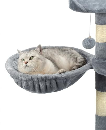 lionto Liegemulde aus weichem Plüsch für Kratzbaum, Ø 40 cm, 15 cm Tiefe, kuschelige Schlafmulde für jeden Katzenbaum mit M8-Gewinde, Stabiler Metallrahmen für kleine und große Katzen, hellgrau