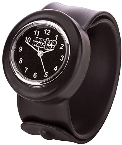 Wacky Watches Popwatch Black Colour Slapwatch Fast Fit Kids Childrens Silicone Watch Band Learn to Tell The Time Unisex Instant Fit Any Size