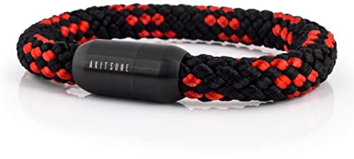 Akitsune Portus segelrep armband | magnetisk kapselstängning armsmycken damer ankare män maritim – svart e rostfritt stål, colore: Svart-svart-röd, cod. AK-B-POR-06-23