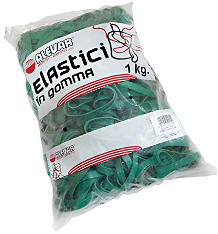 Alevar Elastici a Fettuccia in Gomma, Diametro 100 mm, Spessore 8x1,5 mm, Colore Verde, Confezione in Busta da 1 kg
