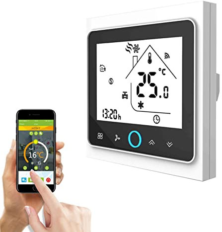 Qiumi Thermostat WiFi Intelligent, contrôleur de température Climatisation Intelligente, contrôleur de température programmable, avec écran LCD à 2 Tubes, Fonctionne avec Alexa Google Home