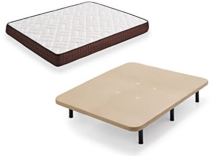 HOGAR24 ES Cama Completa - Colchón Viscobrown Reversible + Base Tapizada 3D + 6 Patas de 32cm, 150x190 cm