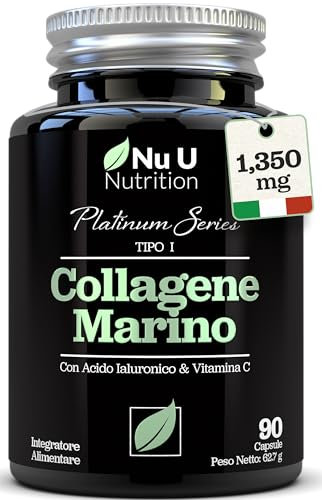 Marine Collagen with Hyaluronic Acid, Vitamin C - 90 Hydrolyzed Capsules (not Tablets) - Premium High Strength Collagen Supplements for Women & Men - Type 1 Marine Collagen - Nu U Nutrition