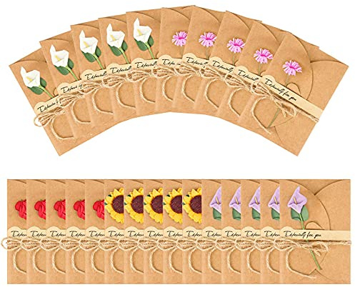Jubaopen 25PCS Tarjeta Regalo Tarjeta de Felicitación Sobre Regalo Tarjetas de Agradecimiento Tarjeta Postal Hecho a Mano Tarjeta Papel Kraft con Flores Secas para Cumpleaños Amistad (5 Tipos Flores)