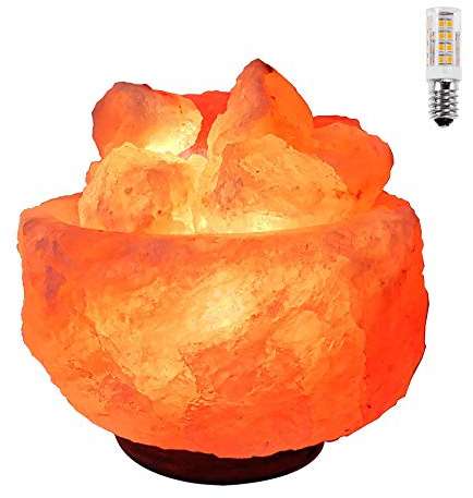H HANSEL HOME Lámpara de Sal del Himalaya Natural Cuenco Grande 3-5 Kg + 1 Bombilla de Led de Repuesto Enchufe Europeo