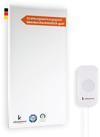 Könighaus Infrarotheizung - 800 Watt mit TÜV SÜD + 5 Jahre Herstellergarantie ✓ Doppelter Überhitzungsschutz ✓ Heizkörper für 1-29 m² ✓ inkl. integriertem Smart Thermostat und App