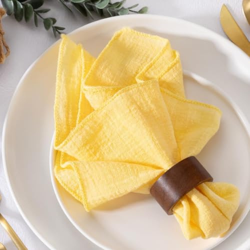 MLMW Yellow Cloth Napkins Set of 10 Linen Dinner Table Napkins Cloth Fabric Bulk Washable 16.5×16.5 for Wedding Party Baby Bridal Shower Birthday Table Decorations