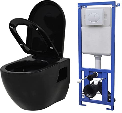 INLIFE Hänge-Toilette mit Einbau-Spülkasten Keramik Schwarz,36,75 KG,275792